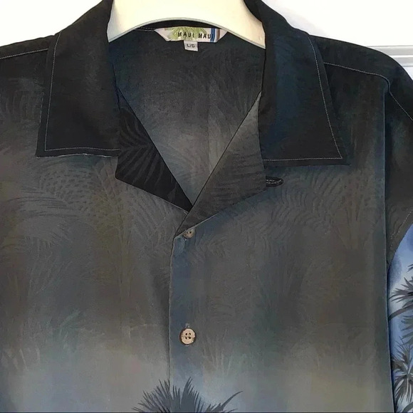 Maui Maui Mens Size Large Button Up Polyester Hawaiian Shirt Night Palms Camp - Picture 4 of 9